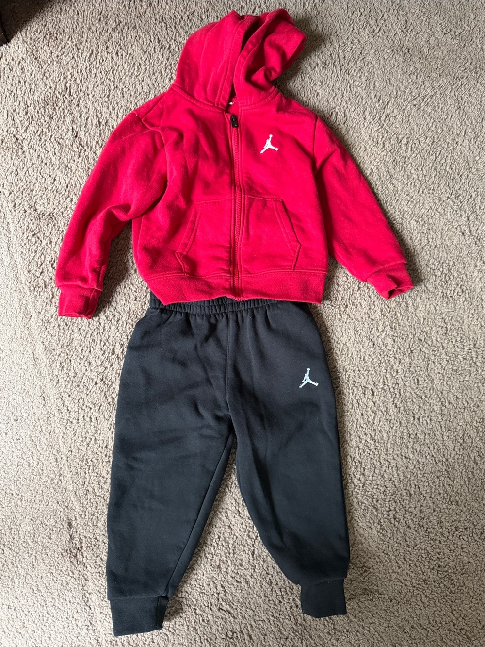 Jordan Kids Red Hoodie and Black Joggers Set